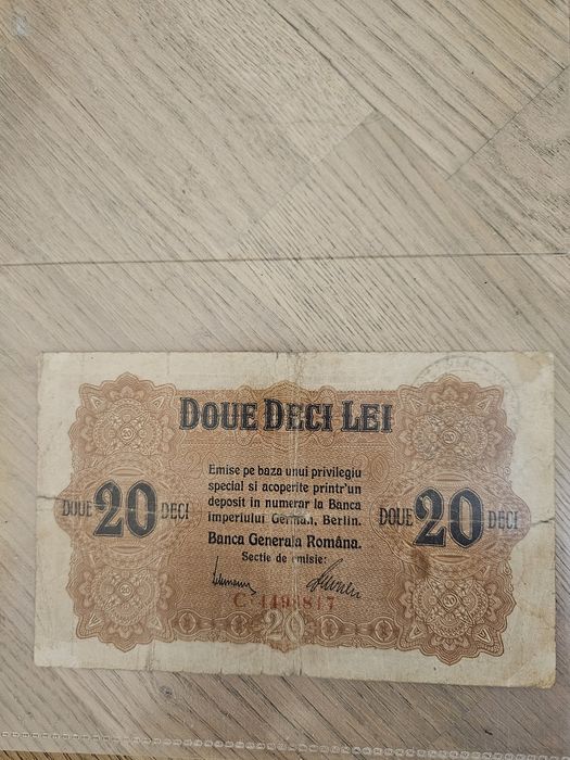 Bancnota,bani vechi 20 lei 1917