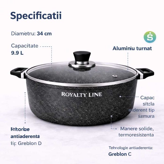 Oala din aluminiu turnat cu capac 34 cm Royalty Line