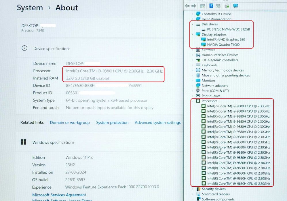 Dell Precision 7540/Core i9-9880H/Quadro T1000 4GB/16GB RAM/512GB SSD