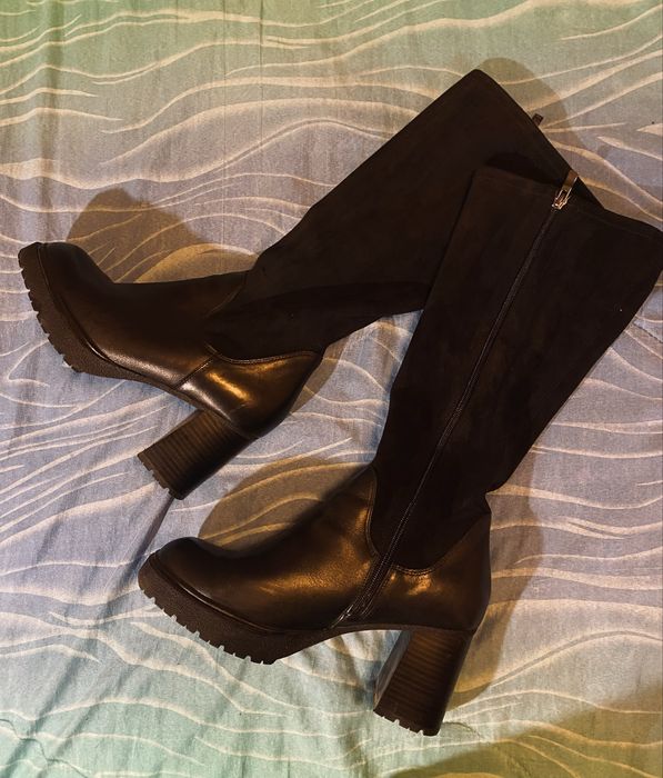 Дамски ботуши - Caprice-Естествена кожа в съчетание с еко-велур