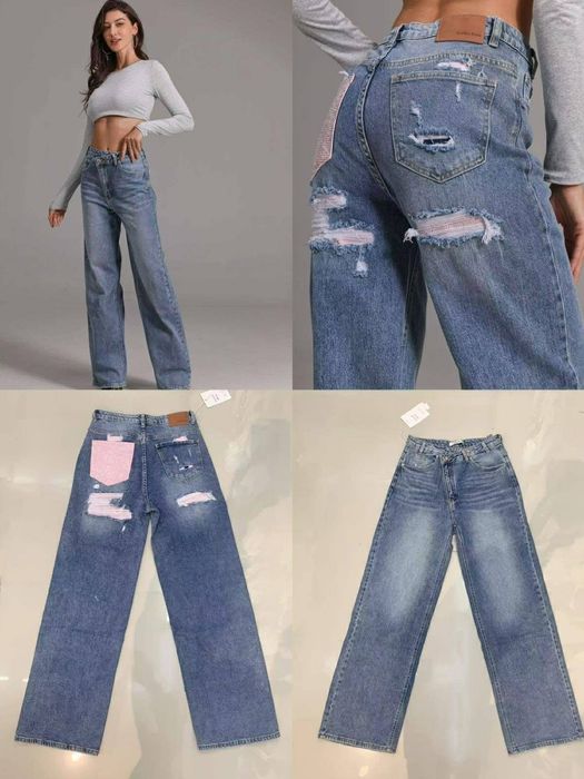 Хит модел дънки с розово джобче