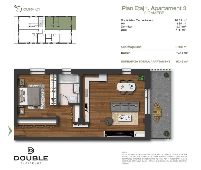 Apartament nou cu terasă și curte