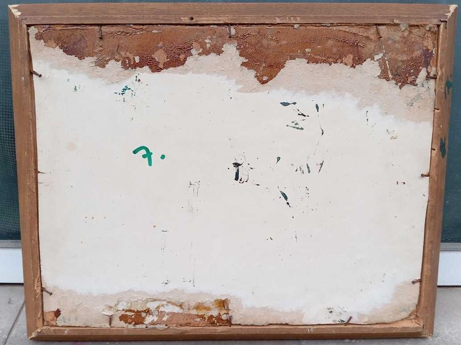 Tablou vechi - case la marginea satului - semnat in  AC ( Ciucurencu)