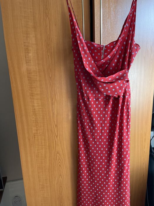 Rochie matase naturala rosie cu buline vintage Lavinia Turra lunga