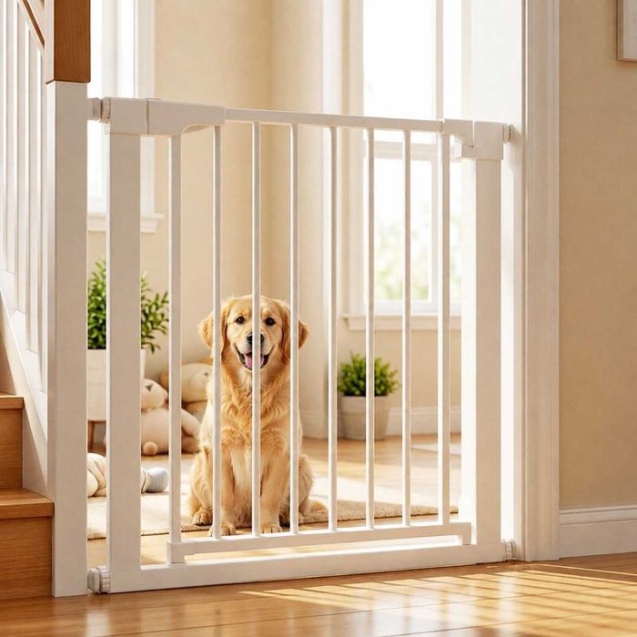 Poartă de Siguranță PRO 180°  75-82cm ALB pentru Animale si Copii