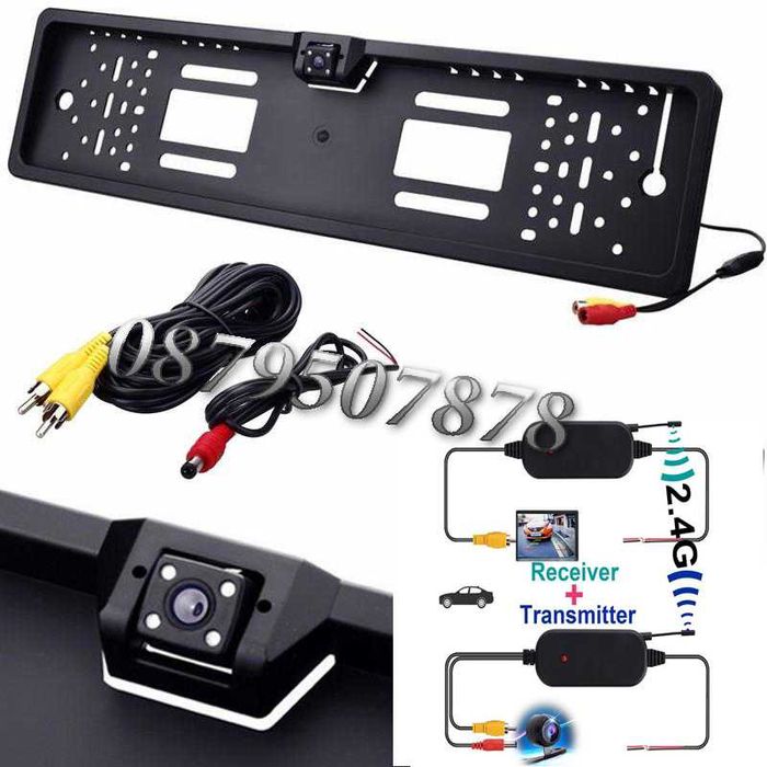 Рамка подложка за регистрационен номер с цветна безжична камера. PC4W