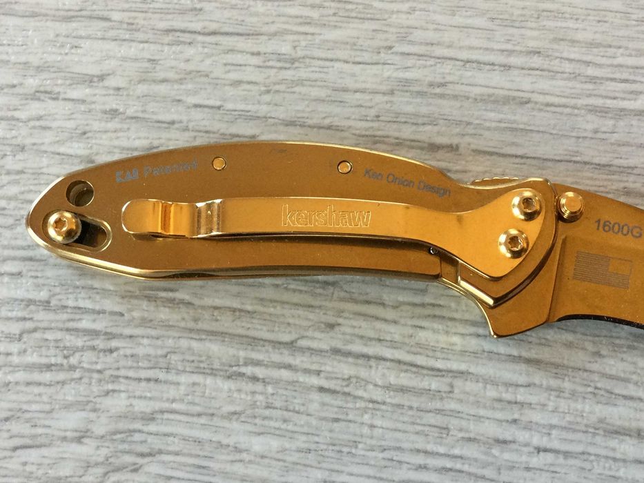 НОВ оригинален 24 K позлатен сгъваем нож KERSHAW 1600G Ken Onion Chive  от САЩ