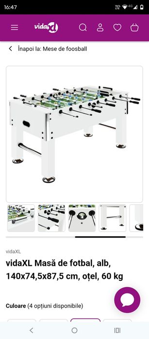 Masă de fotbal, alb, 140x74,5x87,5 cm, oțel,