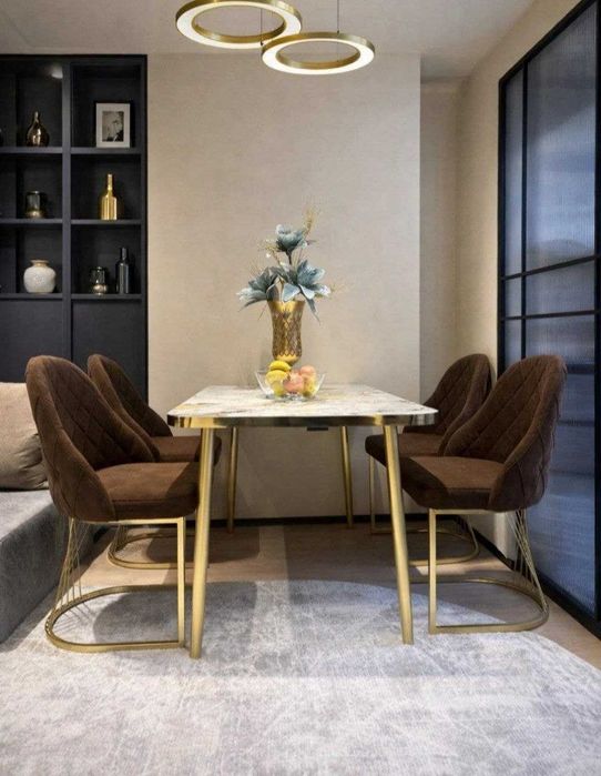 Zamonaviy ovqatlanish stoli va stullari.  Oбеденный стол и стулья