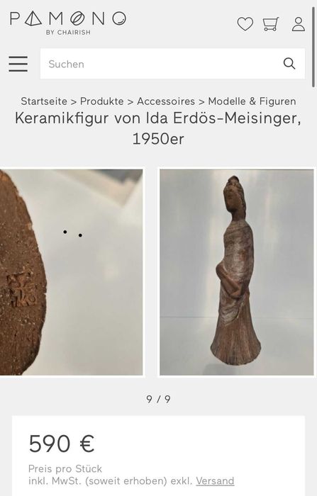 STATUETA CERAMICA - Autor : IDA ERDOS-MEISINGER - 1950 -Germania -42cm