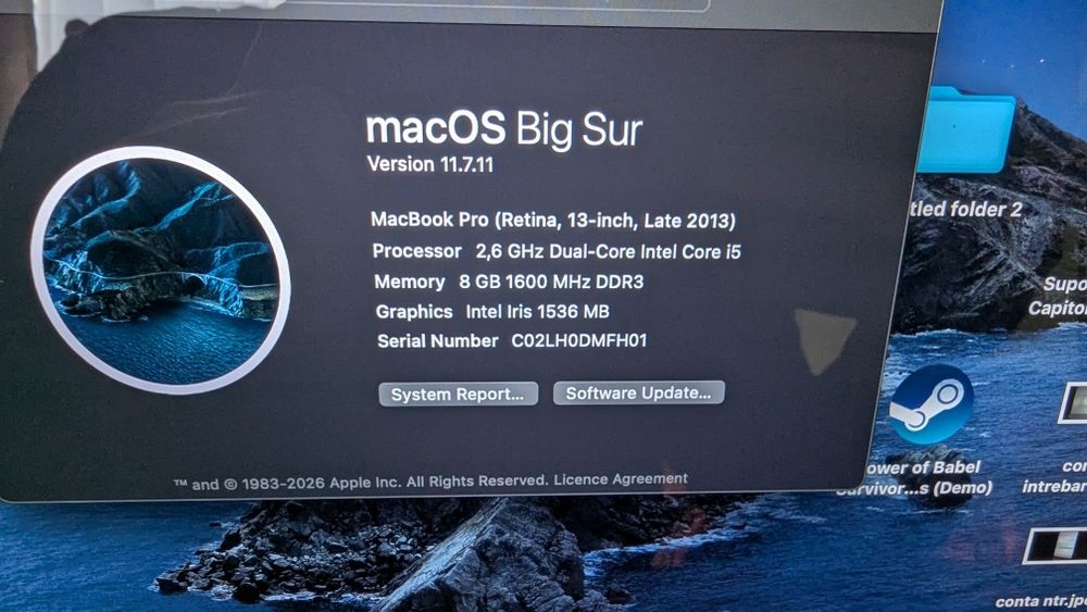 MacBook Pro Late 2013 Retina Iris, Intel Core i5, 8Gb rami, SSD 512Gb,