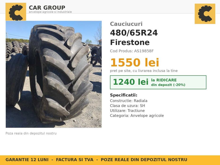 Cauciucuri 480/65R24 Firestone Anvelope Tractor Fata SH GARANTIE TVA