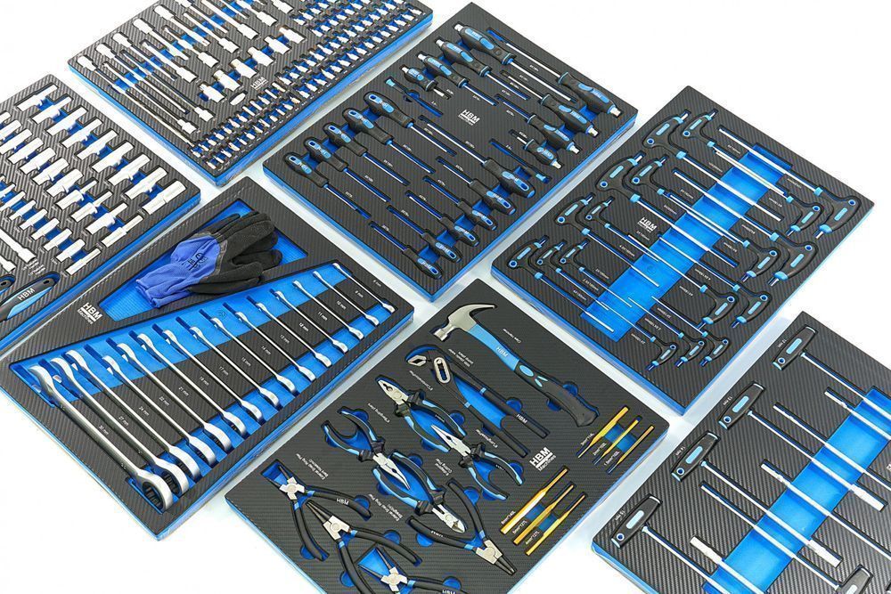 Dulap scule profesional hbm cu 7 sertare, 262 piese, 7 module carbon -