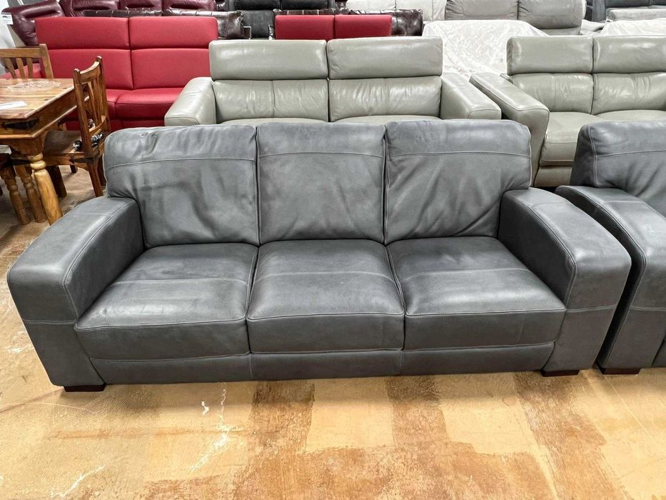 ПРОМОЦИЯ!!! Сив кожен диван тройка и фотьойл - естествена кожа