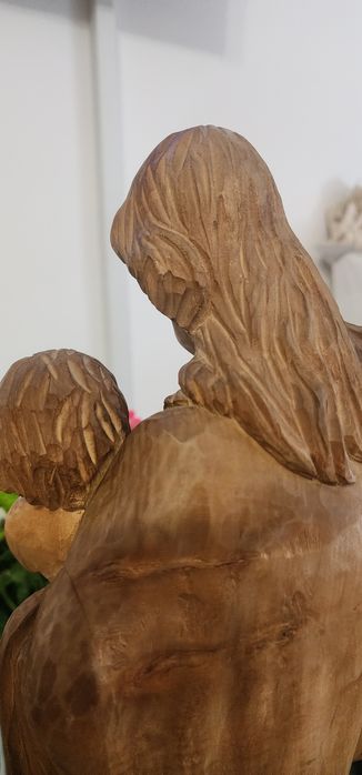 Statueta lemn sculptat Fecioara Maria cu Pruncul Isus , 55 cm