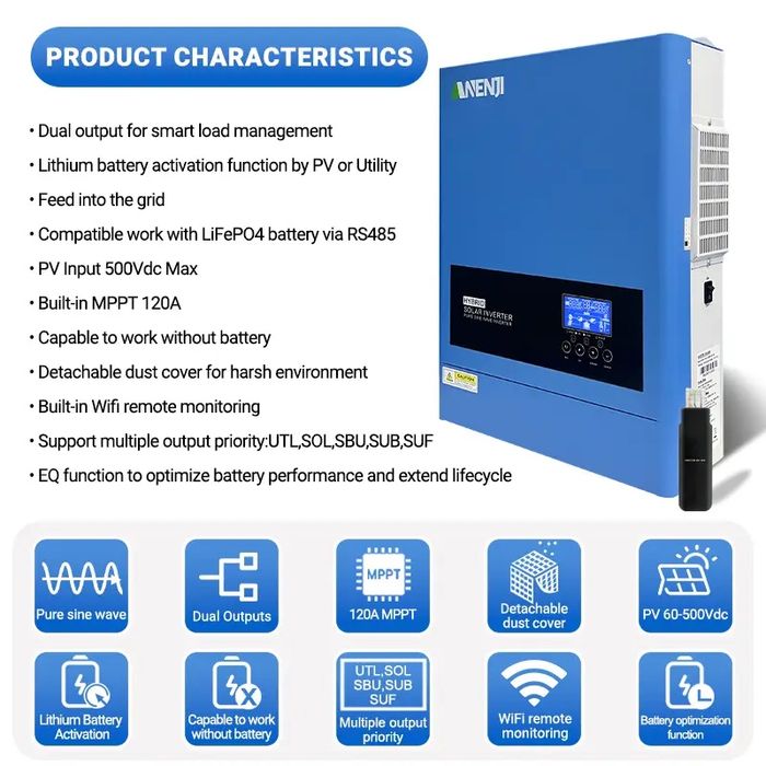 ANENJI 6.2KW 48V Hybrid Solar Inverter wifi