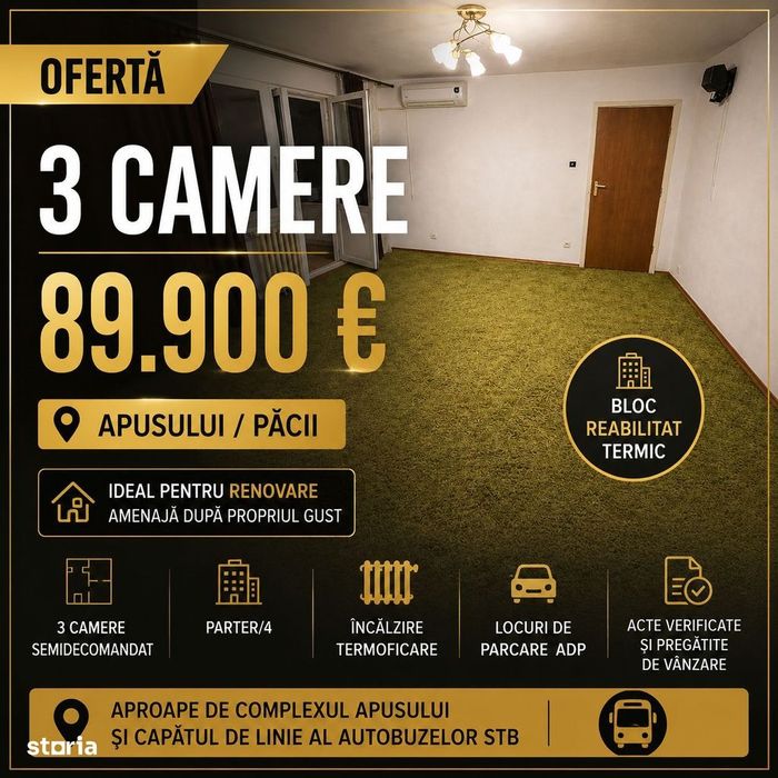 De vanzare apartament 3 camere Gorjului/Apusului A258