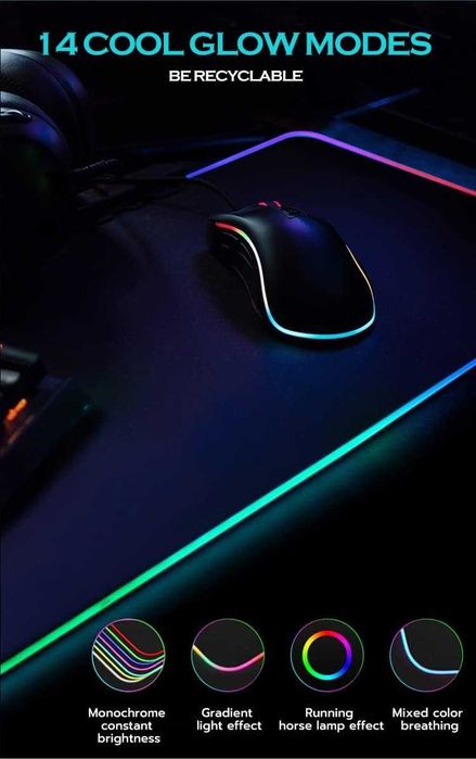 Mousepad Extra Large RGB NOU 13 efecte luminoase - 800x300x4mm - Negru