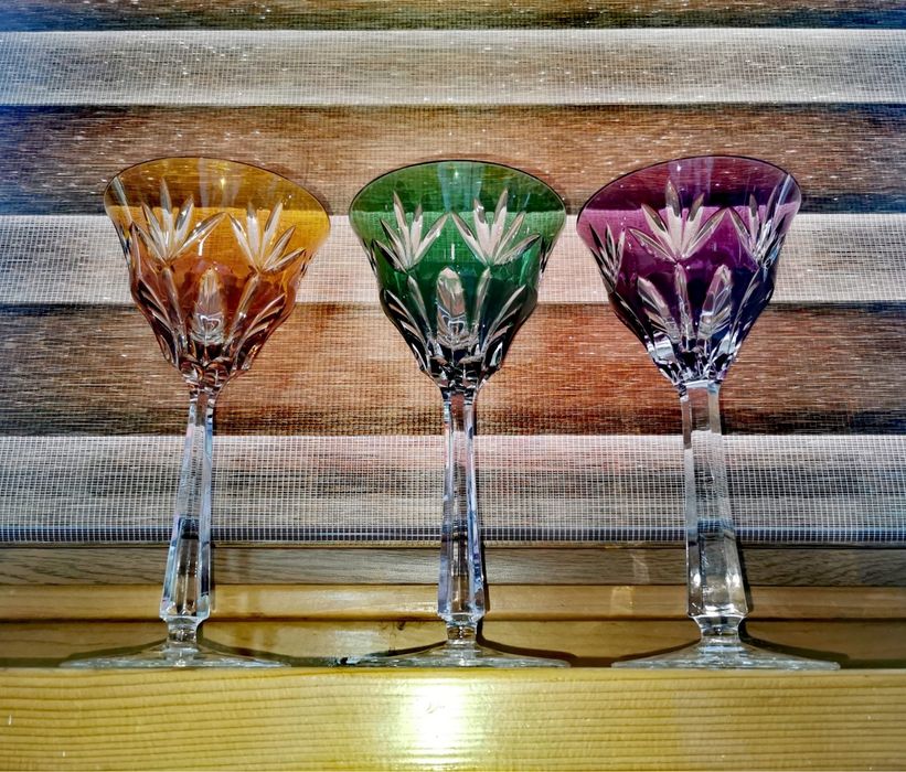 Кристални чаши VAL SAINT-LAMBERT 3 ЧАШИ ЗА ВИНО ROEMER Saarlouis 1930г