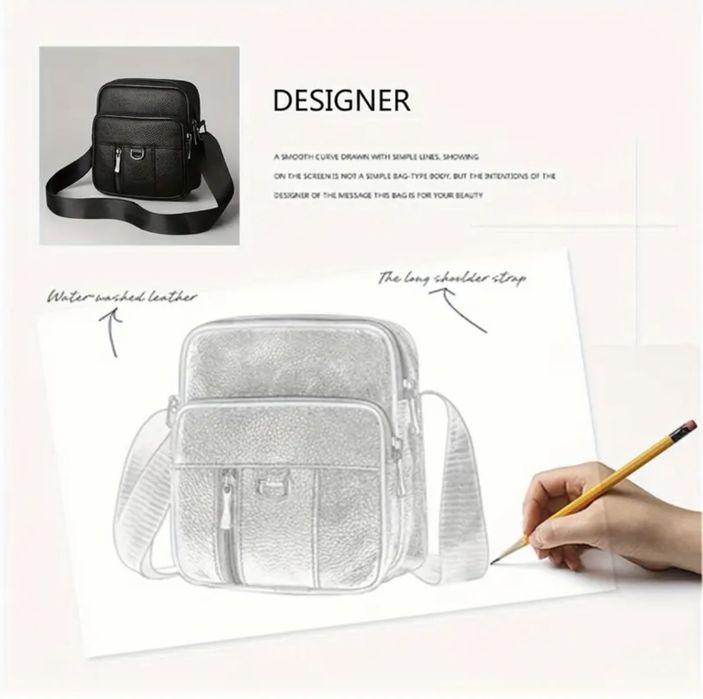 Мъжка бутикова чантичка за през рамо /Дизайнерска, черна естест. кожа