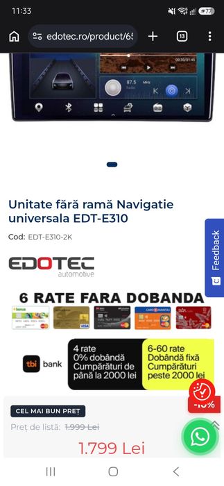 Navigație EdoTec EDT-E310 Android auto, model 10inch