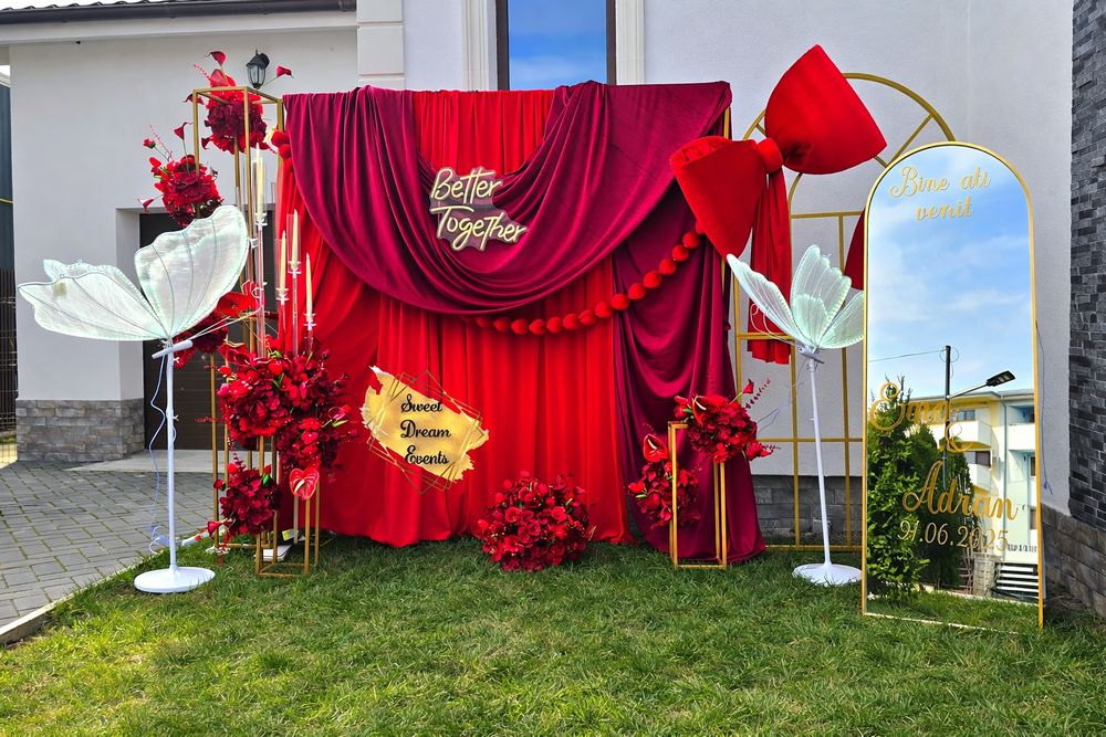 Decor nunta, botez, Panou baloane, Aranjamente de masa, Prezidiu