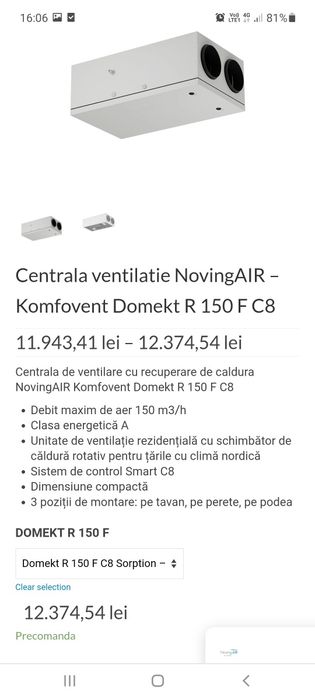 Ventilație centralizată cu recuperare