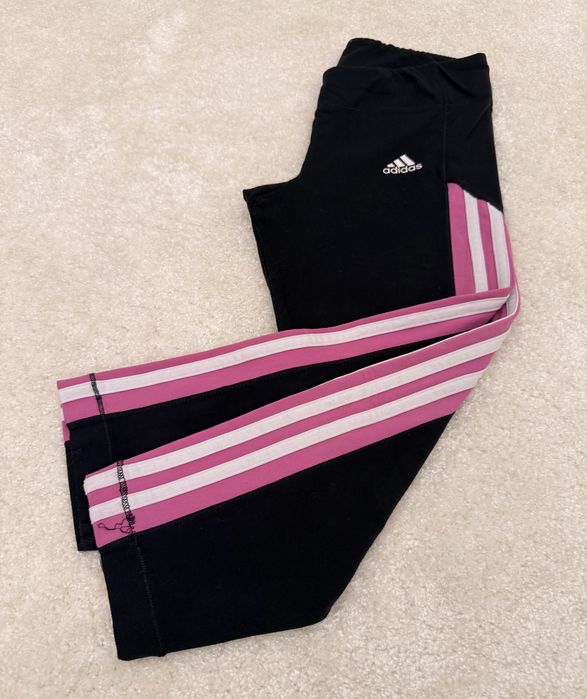 Colanti Adidas 3/4 negri cu dungi roz/alb