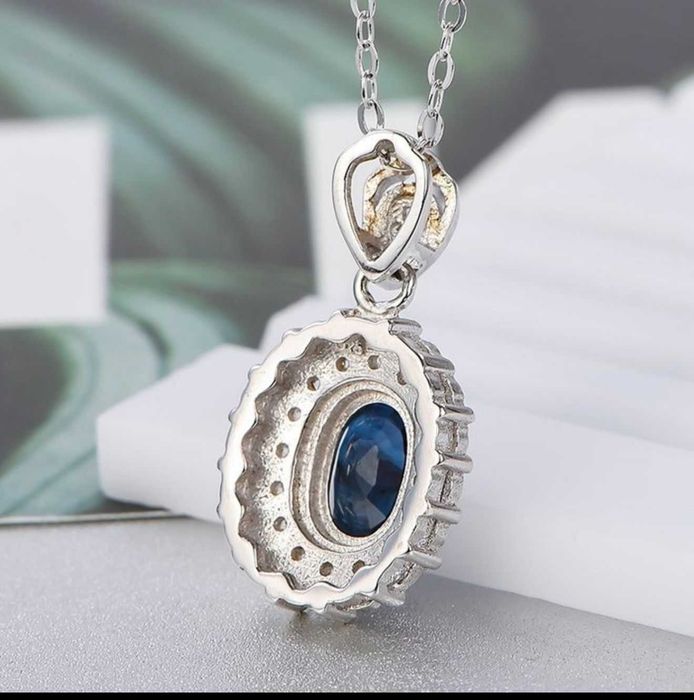 Set: Inel argint 925 placat cu platina, Safir + Colier argint 925 placat cu platina, Pandantiv Safir
