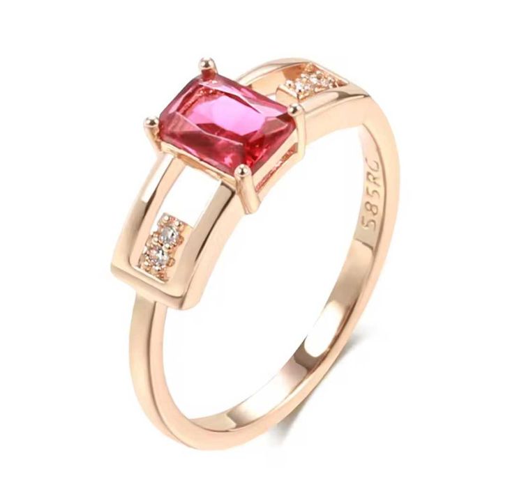 GR5, inel placat aur 14k, model logodna, zirconiu alb/rosu, deosebit