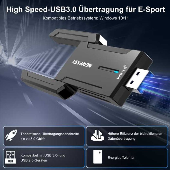 Adaptor USB WLAN NEWFAST Tri-Band 5400Mbps