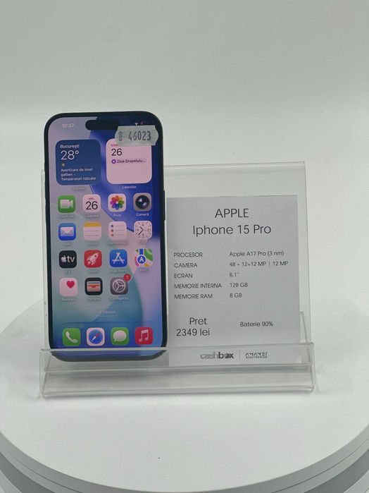 Iphone 15 PRO 128GB baterie 90% Garantie 24 luni CashBox