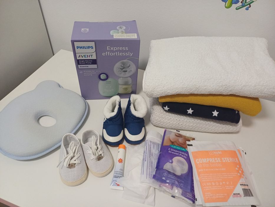 Scoica, pat, sterilizator, balansoar, marsupiu, haine