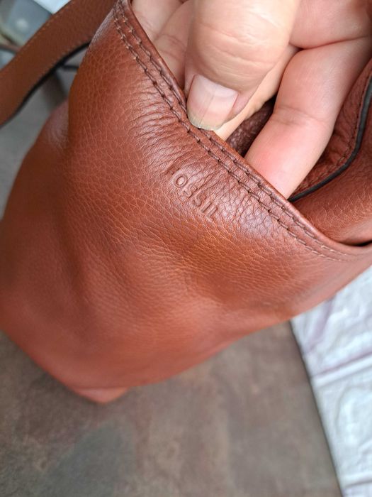 дамска чанта Fossil,кафява кожена  торба-естествена кожа