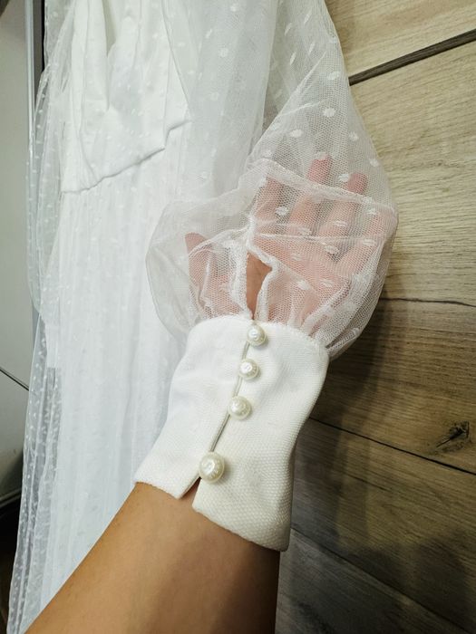 Rochie alba din tulle cu buline, de mireasa . Rochie noua, mai simpla!