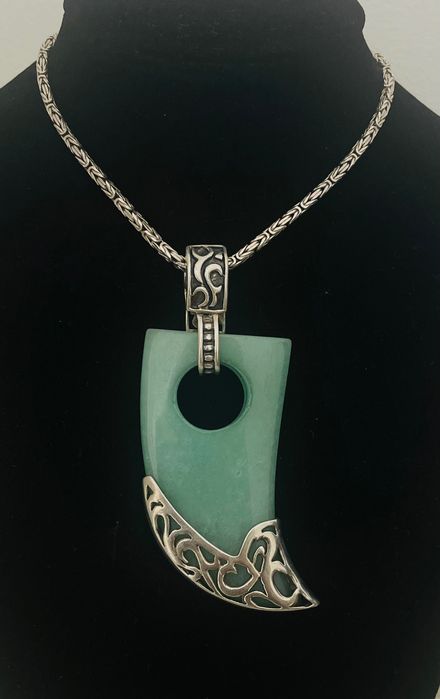 сребърн  925  синджир  с висулка., нефрит