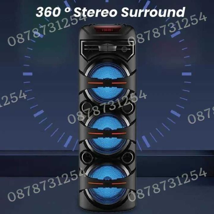 Голяма и Мощна Тонколона 3х8 инча с Безжичен Микрофон и Дистанционно