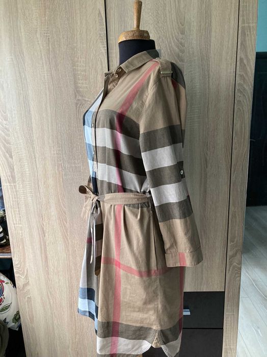 Burberry KELSY BROWN CHECK COTTON BELTED DRESS женска рокля размер UK8 IT40 / S