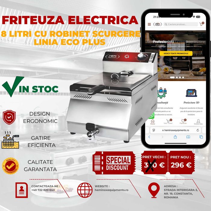 Friteuza Electrica 8 Litri, 8+8 Litri Cu Robinet Scurgere In Stoc