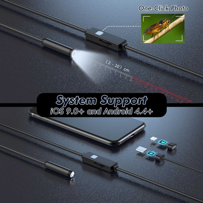 ПРОМО 2г Гаранция Нова Ендоскопска Камера за Кола AndroidiOS IP67, 5м