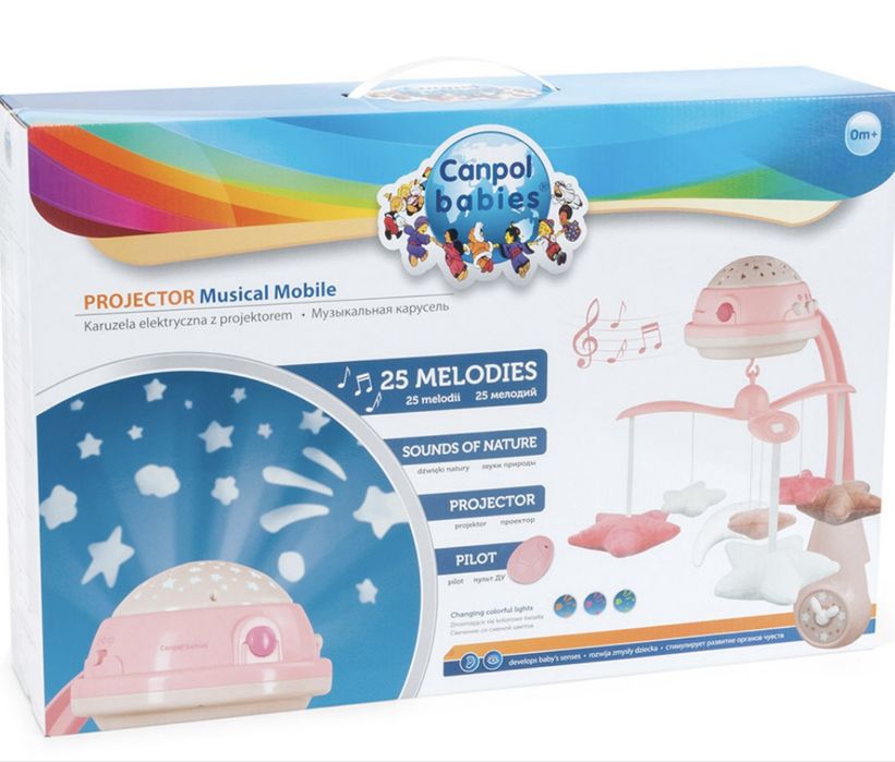 Музикална бебешка въртележка/играчка за легло с проектор Canpol,розова