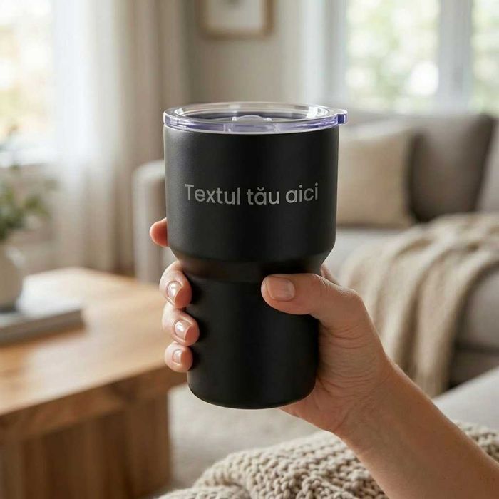 Cană termos (400ml) cu text personalizat – cadou ideal