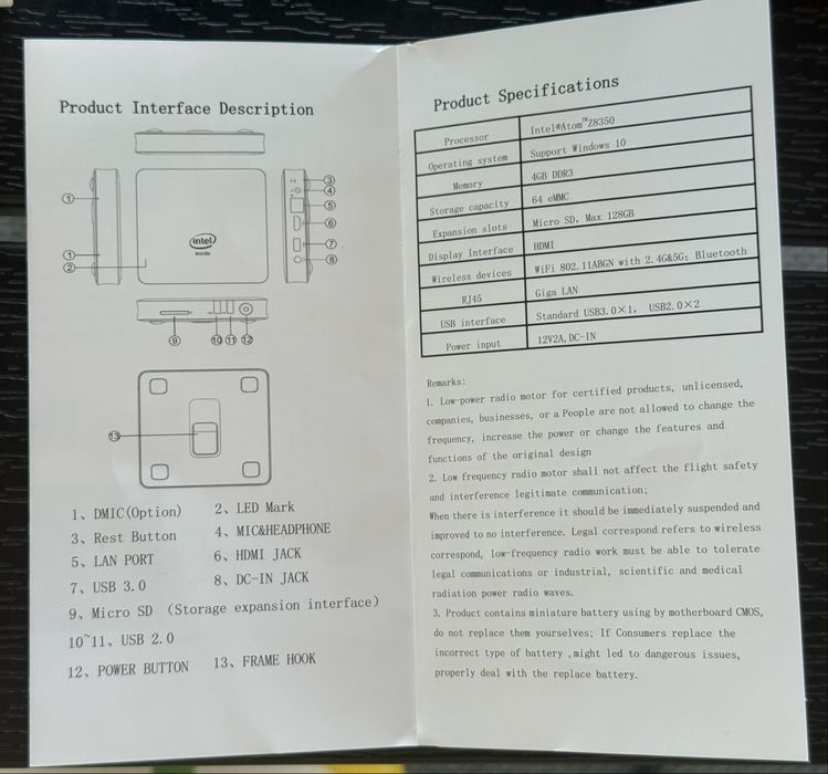 Mini PC Intel Atom Z8350 | 4GB RAM | 64GB eMMC | HDMI | WiFi |