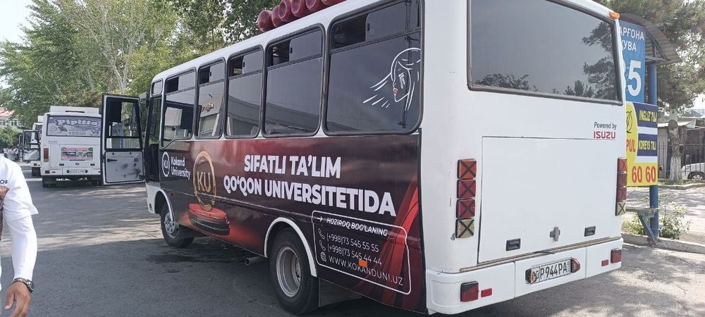 Vodiy Avtobus(Isuzu) larda va bilbordlarda reklama