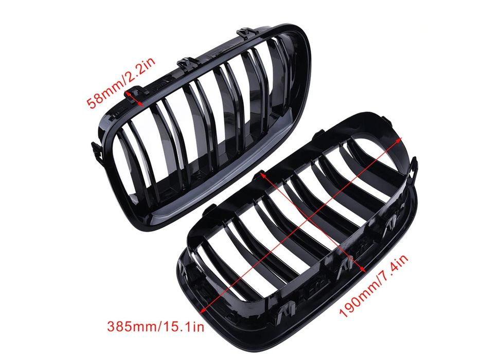 Set 2 Grile duble M compatibile cu BMW F10/F11 2010-17 negru lucios