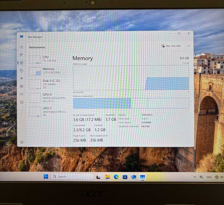 Геймърски лаптоп ACER Nitro 5, AMD Ryzen 5 5600H, RTX 3060, 16GB ram