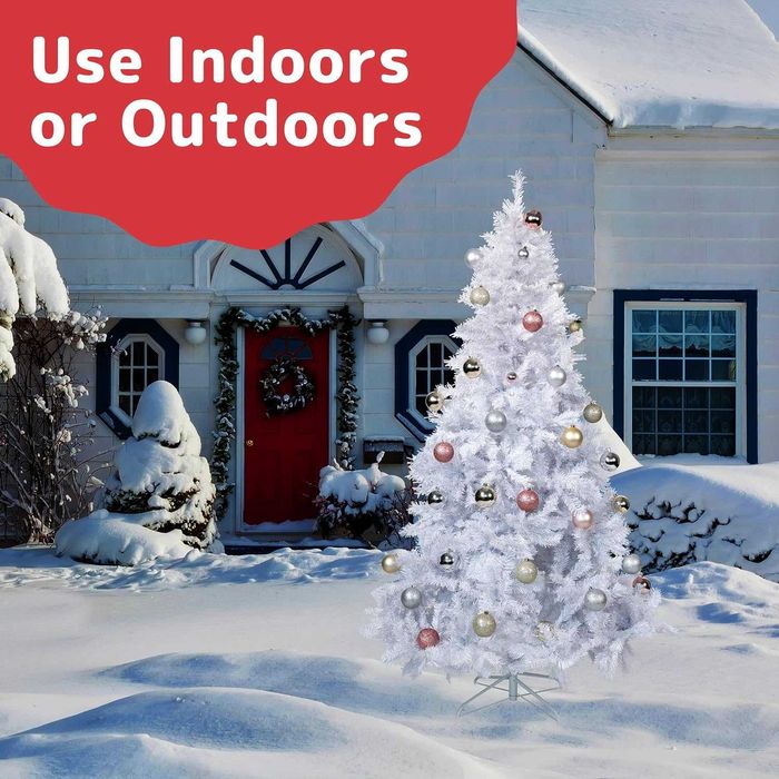 Brad de Craciun Artificial Alb, PRETEX,180 cm,Suport Inclus,1200ramuri