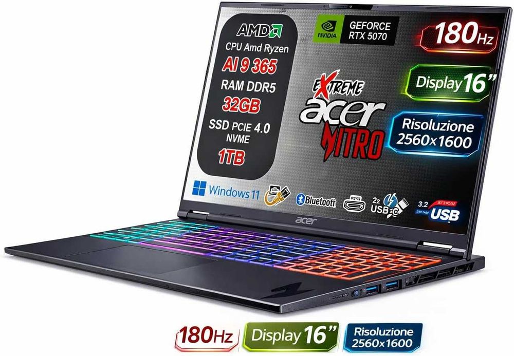 Gaming Acer Nitro 16 SIGILAT Ryzen 9 AI 365 32GB 1TB RTX 5070 16" 2.5K WQXGA