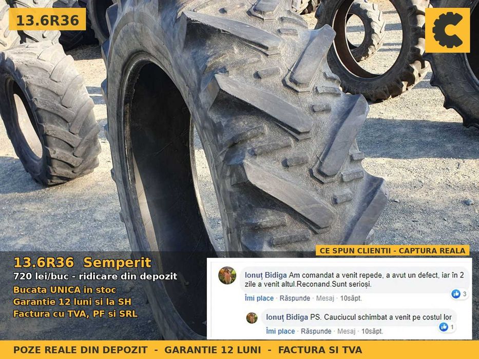 Anvelope Cauciucuri 13.6R36 13.6-36 340/85R36 340/85 R36 13636 Semperit Tractor Punte Spate Tractiune SH Second Hand IEFTIN Garantie 1 An Factura TVA