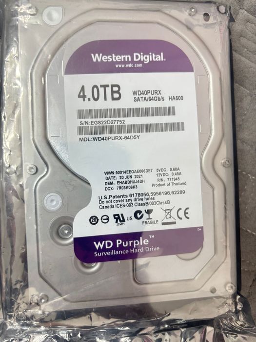 жёсткий диск Western Digital WD Purple 4TB WD40PURX (4 TB, SAT